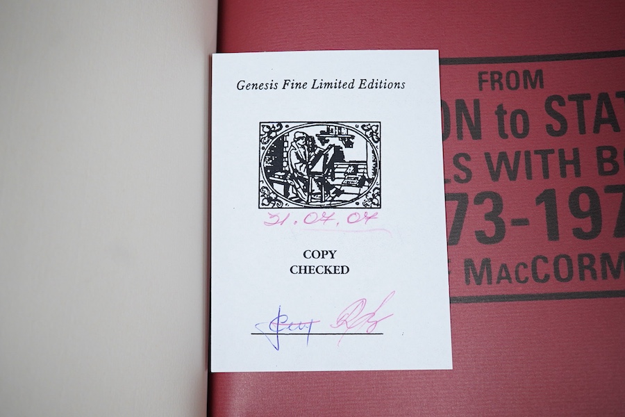 David Bowie interest; Geoff MacCormack - From Station to Station Travels with Bowie 1973-1976, a numbered and signed limited edition copy (1176/2000), single volume published 2007 with gilt tooled title to spine and with